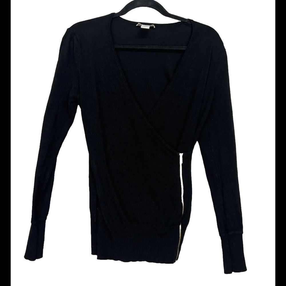 Y2K Cache Black Knit Zipper V Neck Cut Out Sexy Top Women’s~ Size M